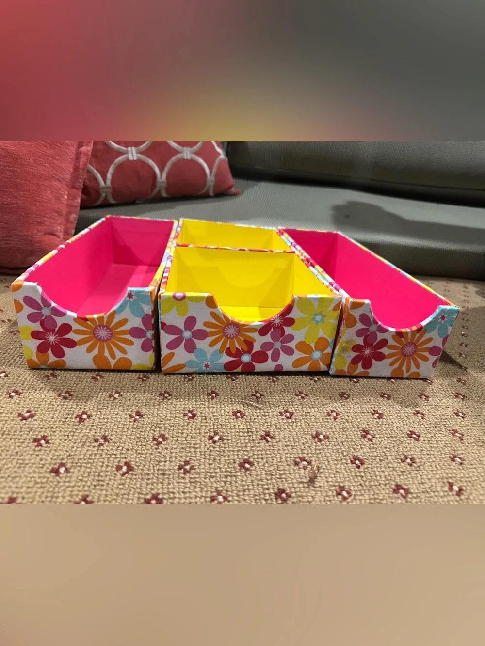 Floral Trio Desk Organizers with Pink & Yellow Interiors
